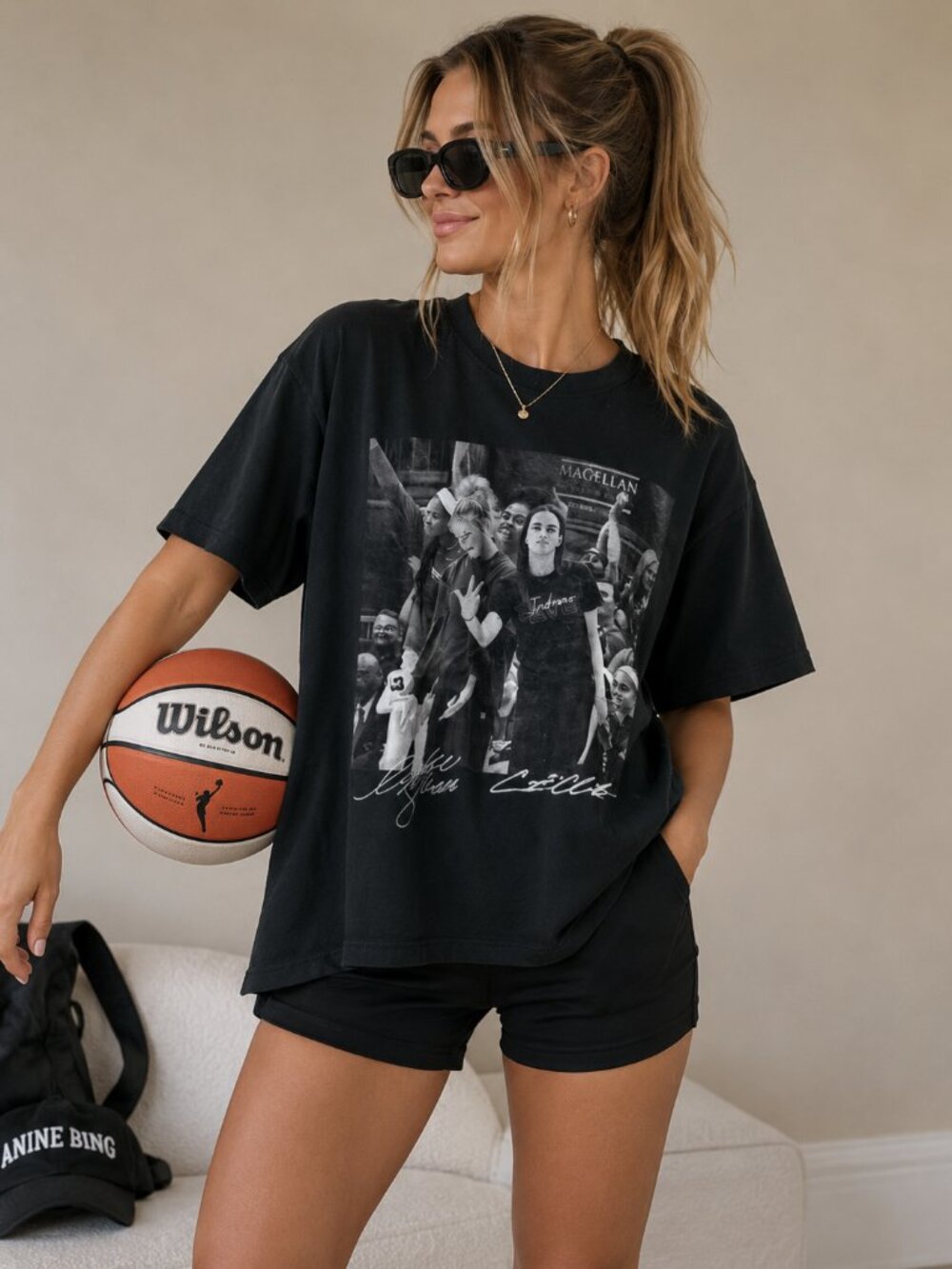 Caitlin Clark Sophie Cunningham Indiana Basketball Graphic Tee Oversized Black S